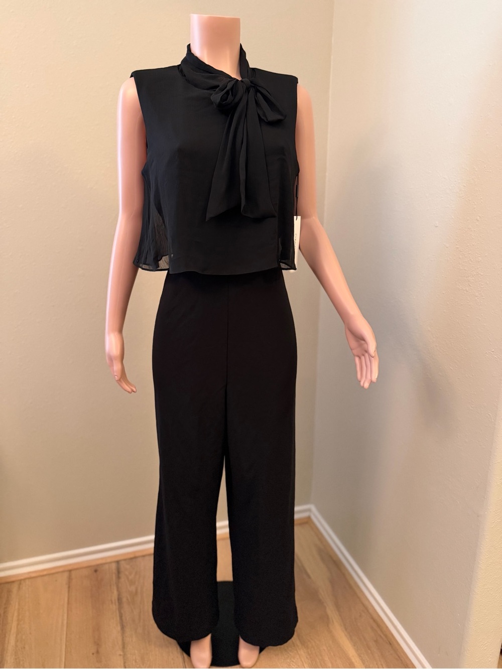 Calvin Klein Black Sleeveless Tie-Neck Jumpsuit